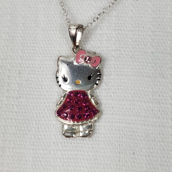 Adorable Swarovsky Crystal Hello Kitty Silver 925 Vintage Necklace & Pendant - Picture 1 of 8